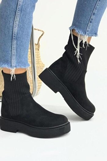 inizio Black Konç Knitwear Flat Boots P266