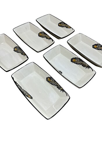 MTD SERAMİK Dream Pattern Deep Bowl Presentation Square Boat 6 Pieces 27 cm
