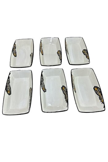 MTD SERAMİK Dream Pattern Deep Bowl Presentation Square Boat 6 Pieces 27 cm