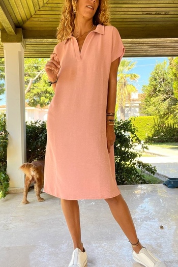 Güneşkızı Women's Powder Polo Collar Airobin Dress Gk-Bst2883