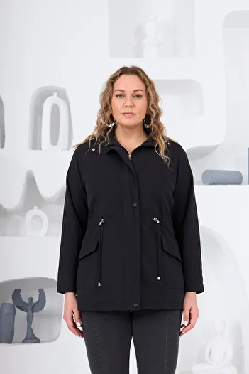 RMG Black Plus Size Lined Trench Coat
