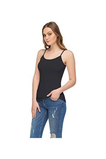 Tutku Elit E Women's Black Elastane Lycra Cotton Rope Strap Undershirt