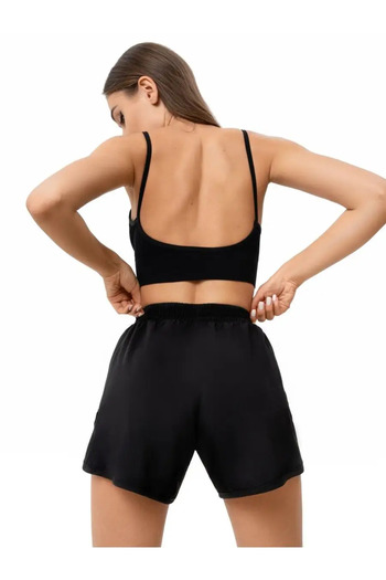 MİSTİRİK Venanzo Model Loose Cut Soft Textured Pocket Lace up Sports Shorts Black Color