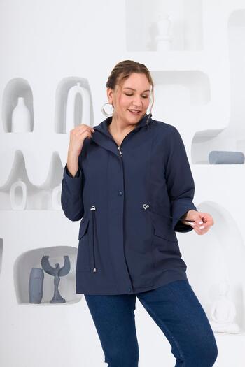 RMG Large Size Lined Trench Coat Navy Blue