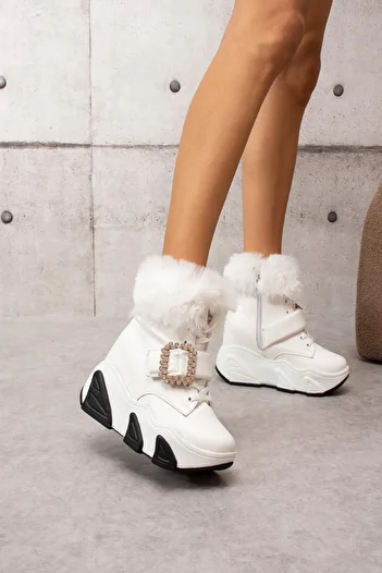 Modanizm Ash White Hidden Heel Leather Boots