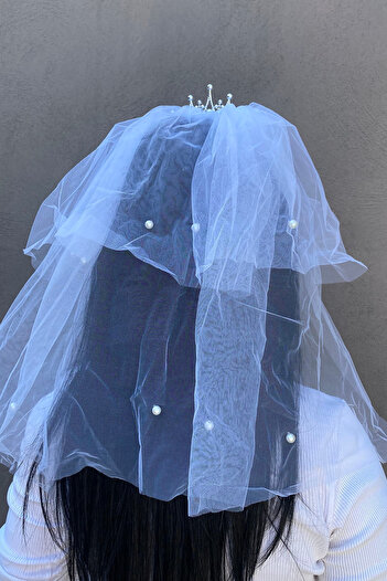 TAKIŞTIR Bride to Be Crown with White Color Veil Detail