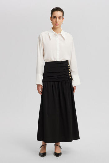 Touché Privé Linen Textured Button Detailed Skirt