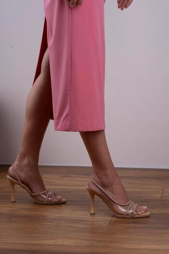 sovrana Stone Detailed Transparent Heeled Shoes Tan
