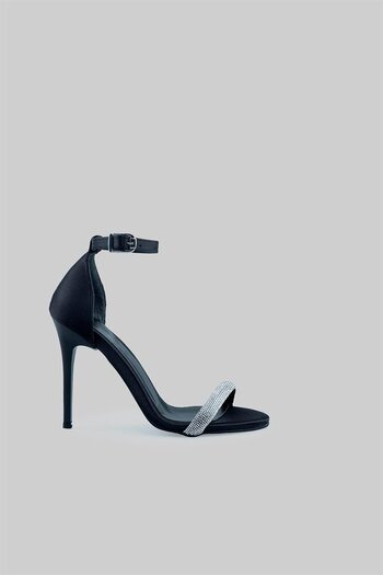 sovrana Single Band Jewelled Heeled Shoes Black Satin