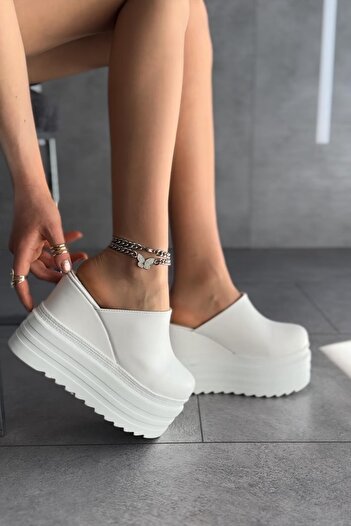 Modanizm Join Wedge Heeled White Slippers