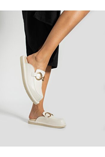 İLVİ Lolli Genuine Leather Women's White Slippers