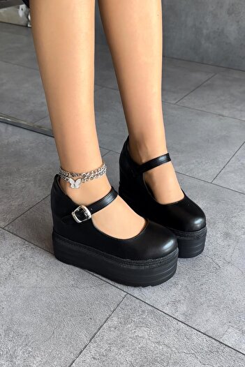 Modanizm Black Poxy Wedge Heel Sandals