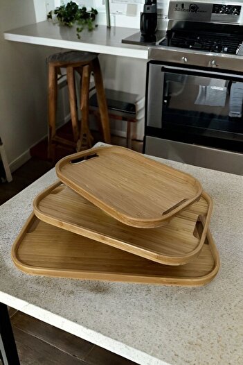 LeesHome LeesHome 3-Piece Bamboo Square 33 40 46 cm Tray Serving Presentation Tray Thin Edge