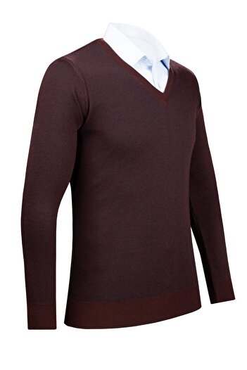Çizgi Triko Men's V-Neck Stripe Knitwear Sweater - Patterned Sleeve and Waist Elastic, Steel Knit Classic Fit - 5015D
