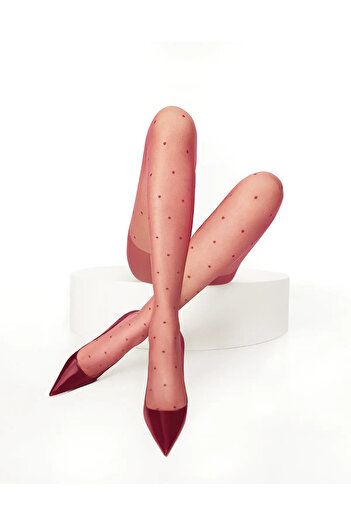 Penti Women's Style Wine Red Polka Dot Pantyhose