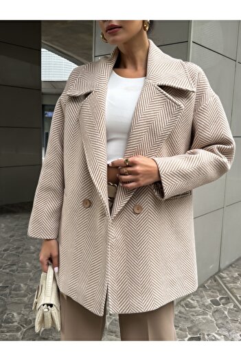 Elif Özbey Butik Κοντό παλτό Milky Brown Fish Back Oversize