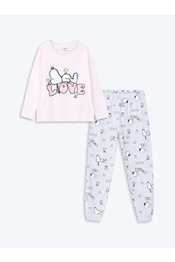 LC Waikiki Lcwk Bisiklet Yaka Snoopy Baskılı Uzun Kollu Kız Çocuk Pijama Takımı