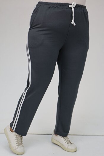 Eslina 49510 Large Size High Waist Elastic Two Thread Sweatpants - Anthracite