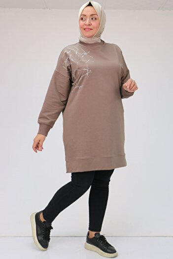 Eslina 48081 Large Size Mink Stone Printed Two Thread Tunic