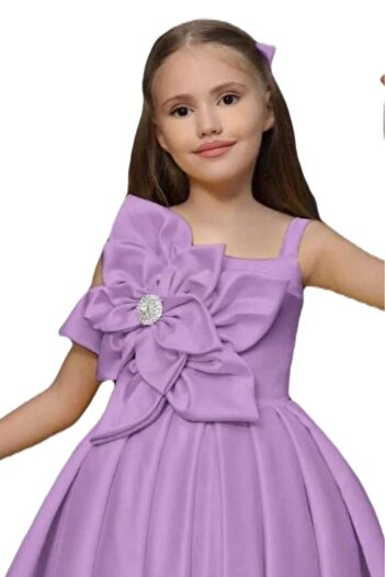 Riccotarz Lilac Girl's Evening Dress with Thick Straps and Flower Detail