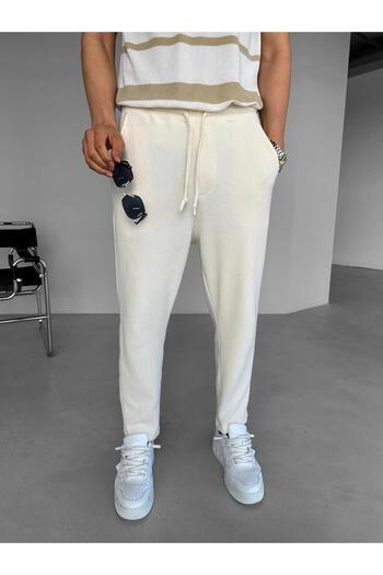 ablukaonline Flexible Knitwear Comfortable Trousers - Men'S, Loose Fit, Ecru