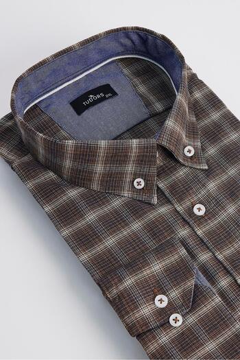Tudors Men's Big Size Large Size Cotton Checked Buttoned Collar Shirt
