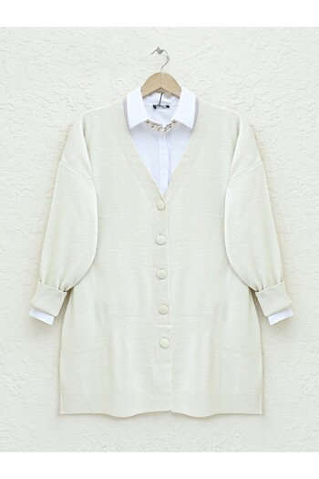 Modamorfo Buttoned Winter Hijab Knitwear Cardigan -Stone