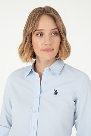 U.S. Polo Assn. Cămașă de bază cu mânecă lungă albastru deschis pentru femei 50288851-VR003