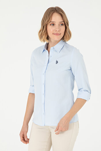 U.S. Polo Assn. Cămașă de bază cu mânecă lungă albastru deschis pentru femei 50288851-VR003