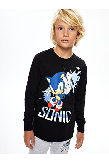 LC Waikiki Lcwk Langarm-Pyjama-Set für Jungen mit Rundhalsausschnitt und Sonic-Print