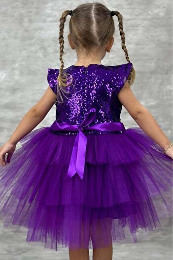 Riccotarz Girl's Sequined Embroidered Katkat Purple Evening Dress
