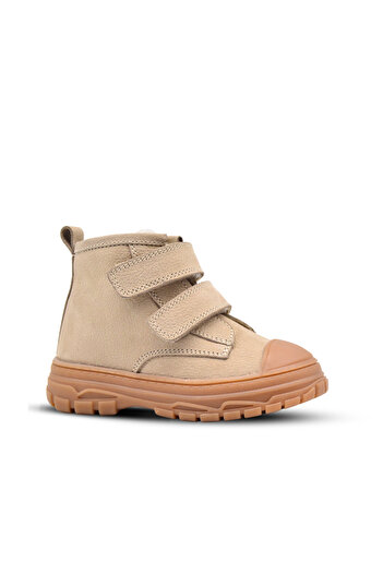 kids A more Willey Unisex Baby Boots - Double Velcro, Genuine Leather, Beige Color