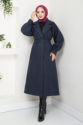 ModaMerve Laci Stamped Coat - Belted and Lined, 16124Bsk984-M