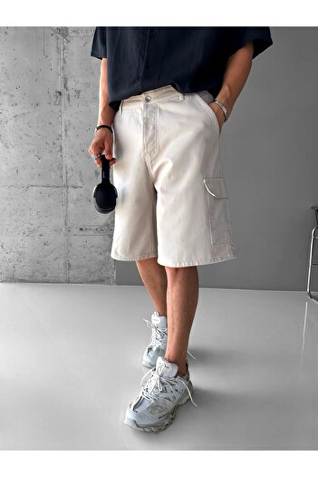 ablukaonline Men's Super Baggy Fit Cargo Pocket Shorts Stone Color