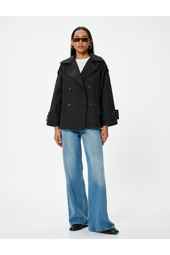 Koton Double Breasted Short Trench Coat with Pockets