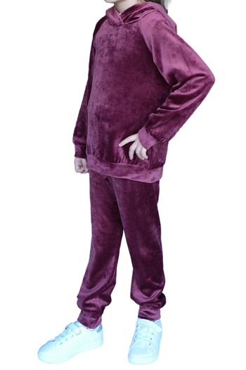 LOVETTI Claret Red Girl's Velvet Bottom Top Set