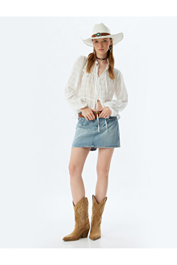 Koton Long Sleeve High Neck Blouse - Lace Detailed and Buttoned Ruffle