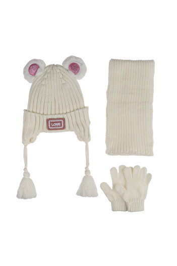 Aware Time Kitti 1-4 Years Old Baby Girl & Child Accessory Fleece Inside Scarf Beanie Gloves Set of 3