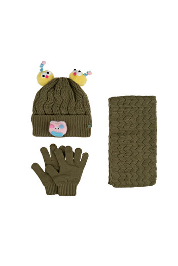 Aware Time Kitti 4-8 Years Old Baby Girl & Child Accessory Fleece Inside Scarf Beanie Gloves Set of 3