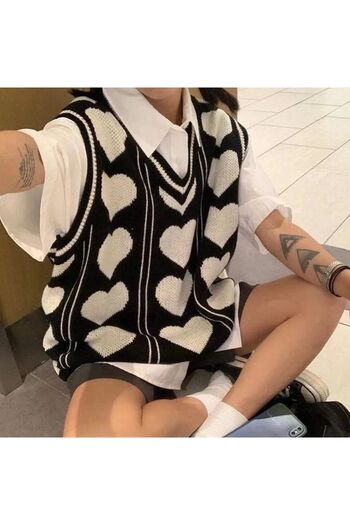 KNİTİCAL TEKSTİL Shinzo Harajuku Sweater - Heart Pattern