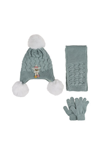 Aware Time Kitti 1-4 Years Old Baby Girl & Child Accessory Fleece Inside Scarf Beanie Gloves Set of 3