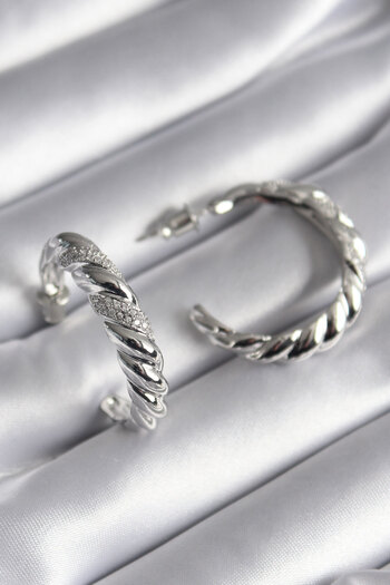 Clariss Brass Silver Color Zircon Stone Spiral Model Women's Earrings