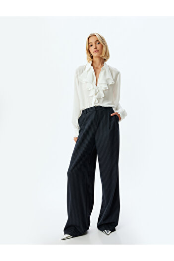 Koton lonG Sleeve Crepe Fabric Ruffle Shirt