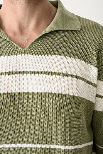 İLKCET MODA V-Neck Premium Striped Knitwear Men's Sweater