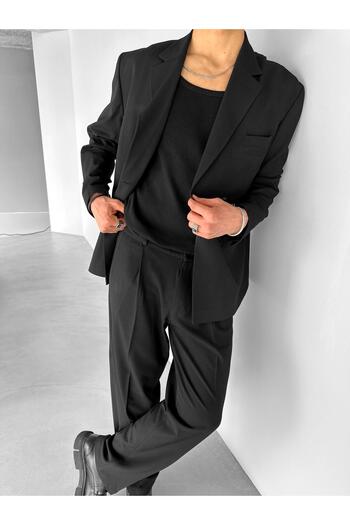 ablukaonline Ανδρικό κοστούμι Oversize Comfortable Fit με διπλό στήθος μαύρο