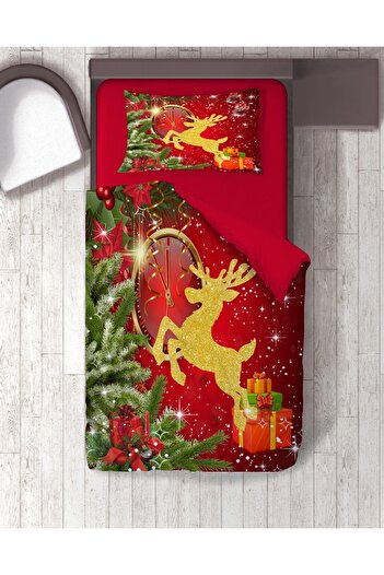 hediyechy Merry Christmas Printed Single Duvet Cover Set - Without Sheets