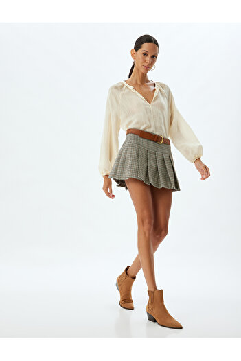 Koton Standard Waist Plaid Pleated Mini Skirt