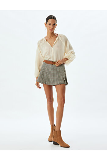 Koton Standard Waist Plaid Pleated Mini Skirt