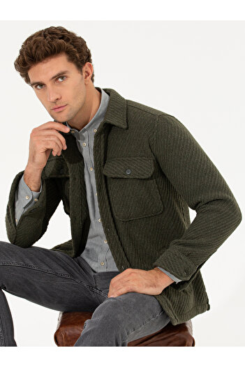 Cacharel Haki Oversize Uzun Kollu Ceket Gömlek 50264075-VR027