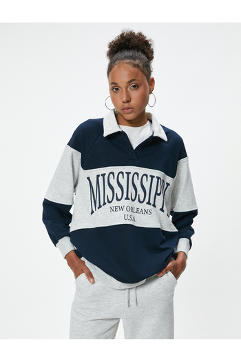 Koton Oversize Polo Neck College nyomott gombos pulóver